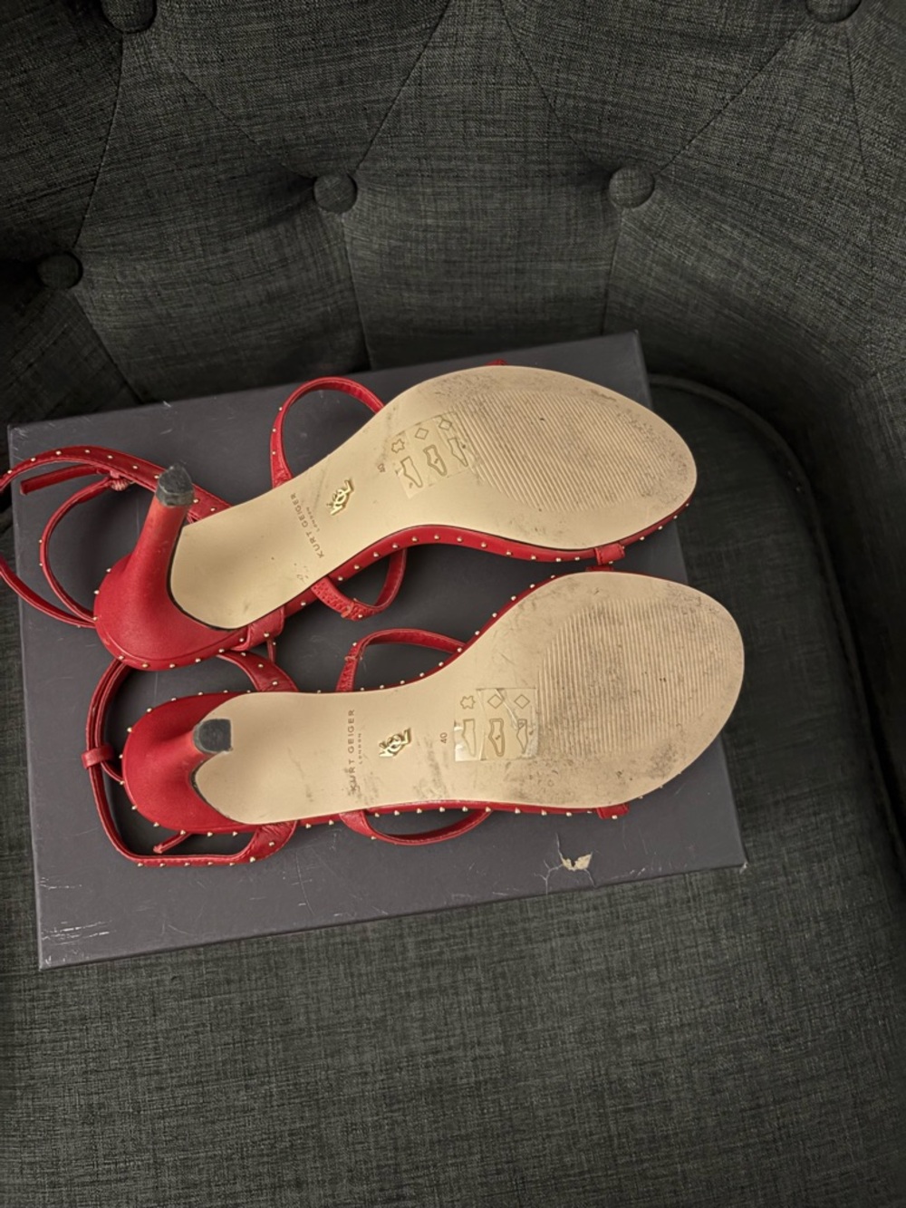 Kurt Geiger Red Studded Strappy High Heel Sandals - Picture 4 of 4